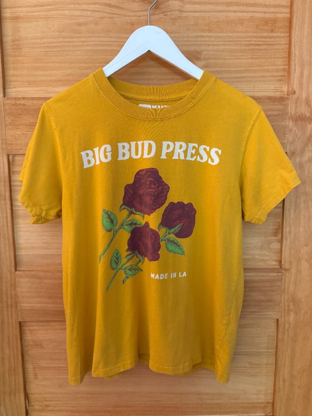Big Bud Press Roses Made in LA Soft Gold Cotton Tee Shirt size Adult XS